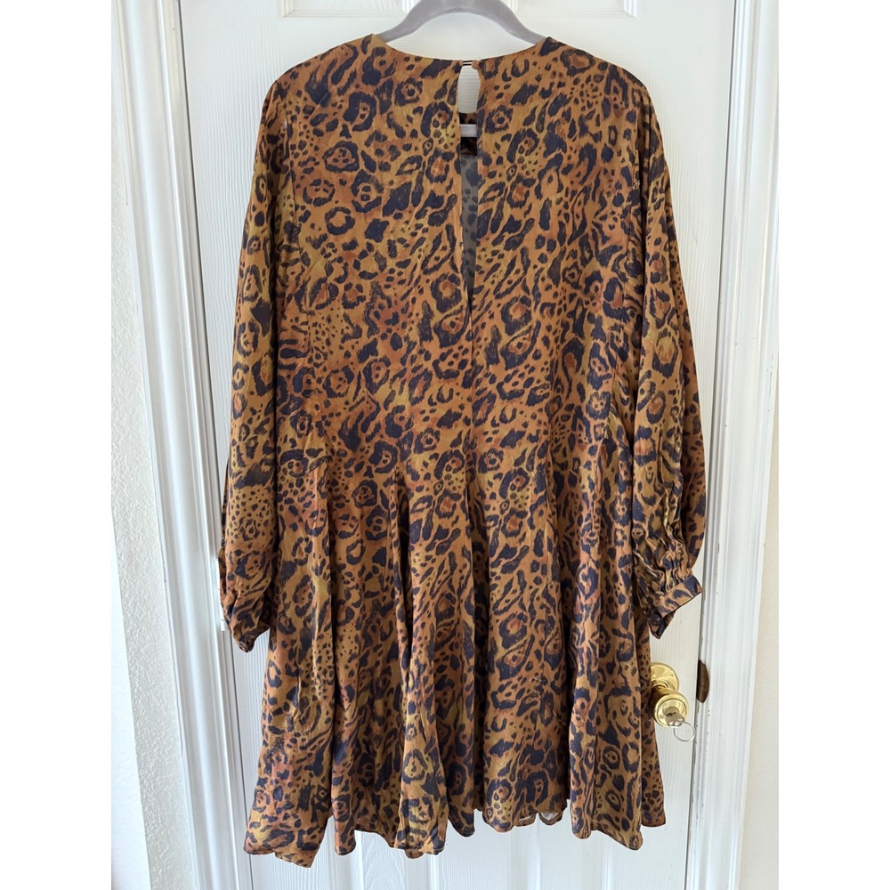 H&M Brown Leopard Print Flowy Mini Dress Long Sleeve Boho‎ Animal Print Size S - Picture 7 of 11